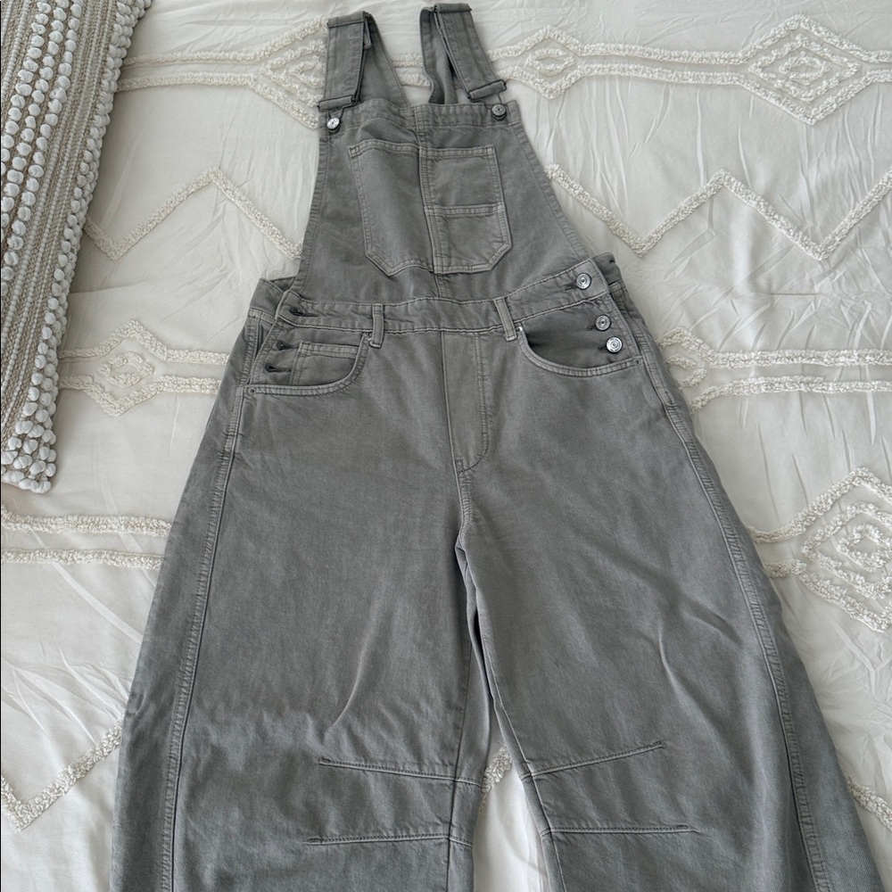 free people barrel good luck overalls cobblestone grey small